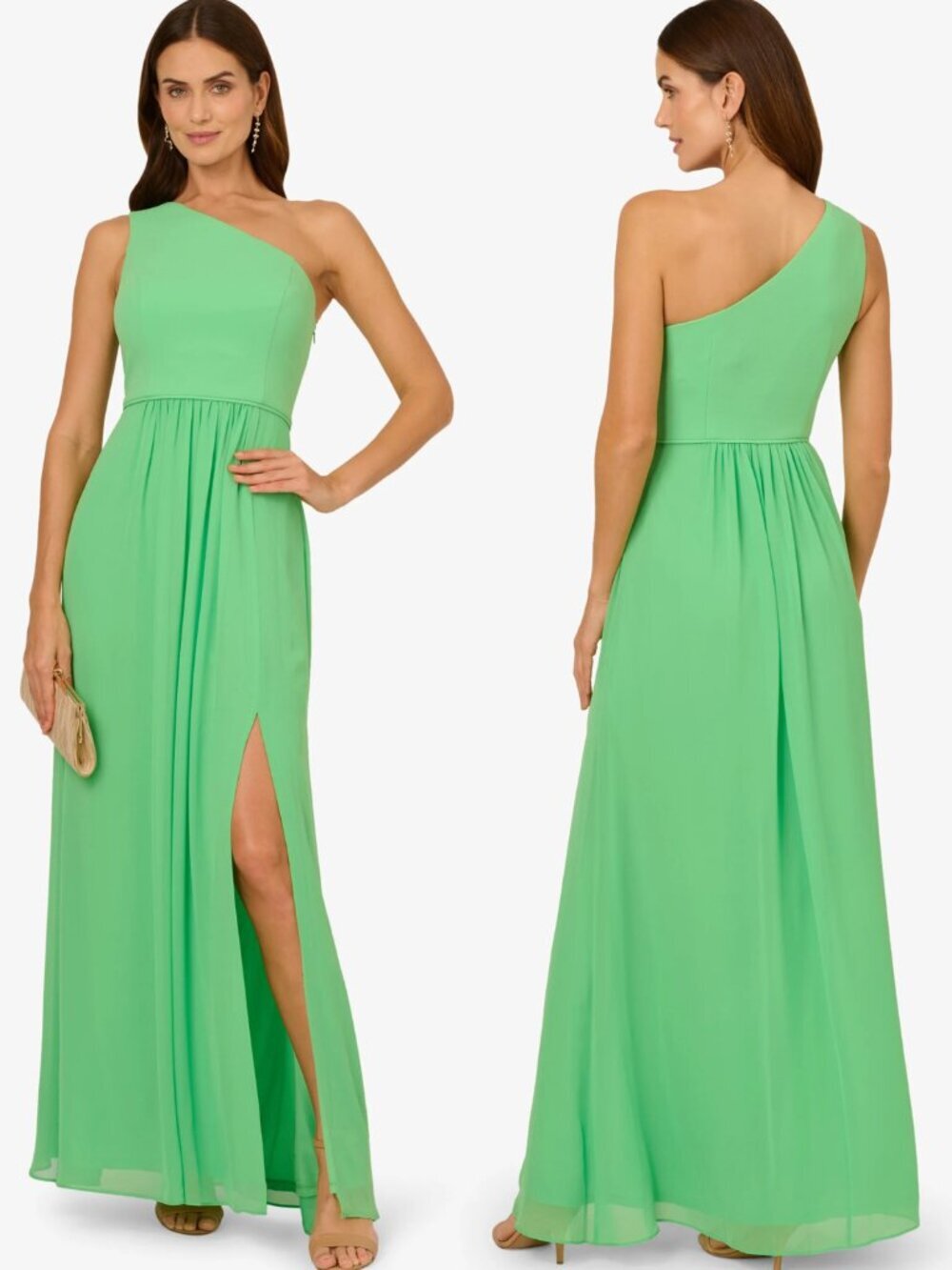 NWT New $139 Adrianna Papell One Shoulder Chiffon Wild Apple Gown Dress Size 8